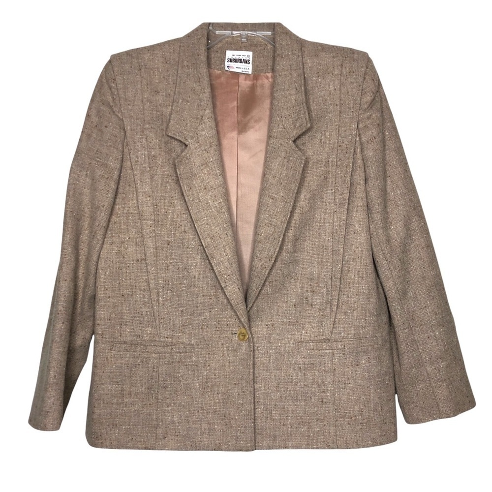 VINTAGE - Country Suburbans 100% Wool Tan Tweed One Button Blazer - Size 12